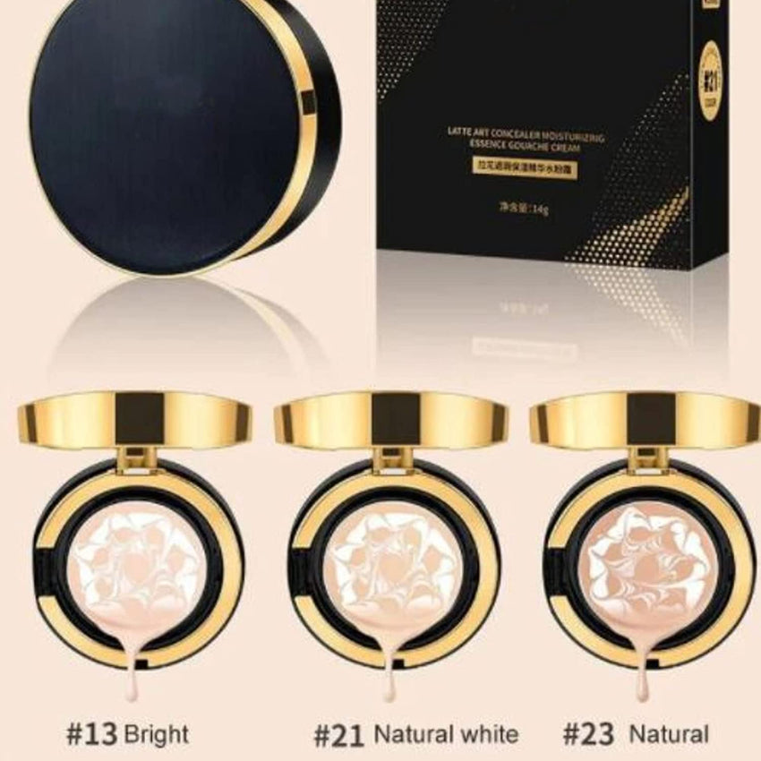 MZV Concealer Cushion Cream,Water Bead Tricolor Latte Concealer Cushion,MZV Water Bead Tricolor Latte Concealer Cushion,Moisturizing Essence Foundation (Natural Whit - 3PCS) - 7DAY'S