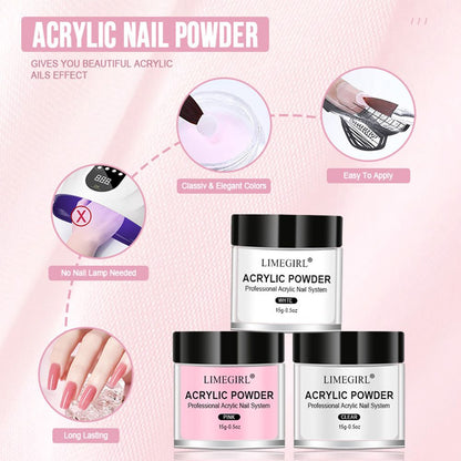 Nail Acrylic Powder and Liquid Monomer Nails Art Decoration For Manicure Set Kit Crystal Nail Glitter 3D Nail Tips Carving Tools - 7DAY'S