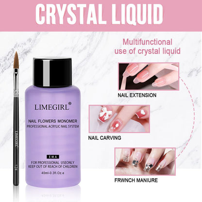 Nail Acrylic Powder and Liquid Monomer Nails Art Decoration For Manicure Set Kit Crystal Nail Glitter 3D Nail Tips Carving Tools - 7DAY'S