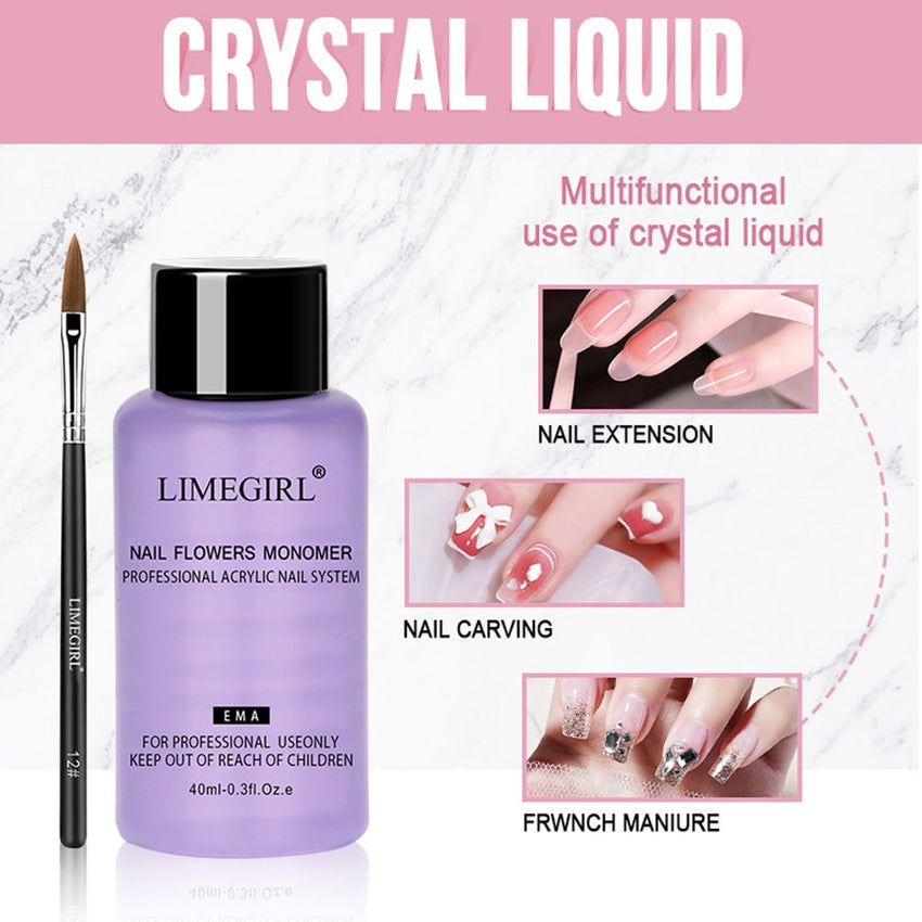 Nail Acrylic Powder and Liquid Monomer Nails Art Decoration For Manicure Set Kit Crystal Nail Glitter 3D Nail Tips Carving Tools - 7DAY'S