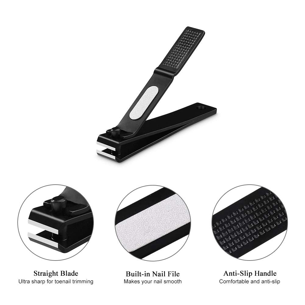 Nail Clippers Set, Ultra Sharp Sturdy Fingernail and Toenail Clipper Cutters with Visibly Tin Case, Black - 7DAY'S
