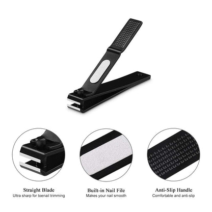 Nail Clippers Set, Ultra Sharp Sturdy Fingernail and Toenail Clipper Cutters with Visibly Tin Case, Black - 7DAY'S