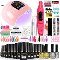 Nail Set Nail Gel Tools Kit 54W Nail Lamp 16Colors UV Gel Nail Polish Kit Contains Base Coat Top Coat Nail Drill Machine Nail Kit - 7DAY'S