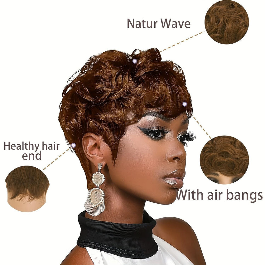 Natural Black Short Pixie Cut Wigs For Black Women Curly Hair Wigs Replacement Short Black Layered Pixie Wigs With Bangs Wigs For Black Women (Natural Black) - 7DAY'S