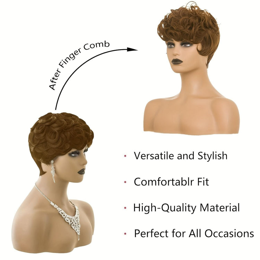 Natural Black Short Pixie Cut Wigs For Black Women Curly Hair Wigs Replacement Short Black Layered Pixie Wigs With Bangs Wigs For Black Women (Natural Black) - 7DAY'S