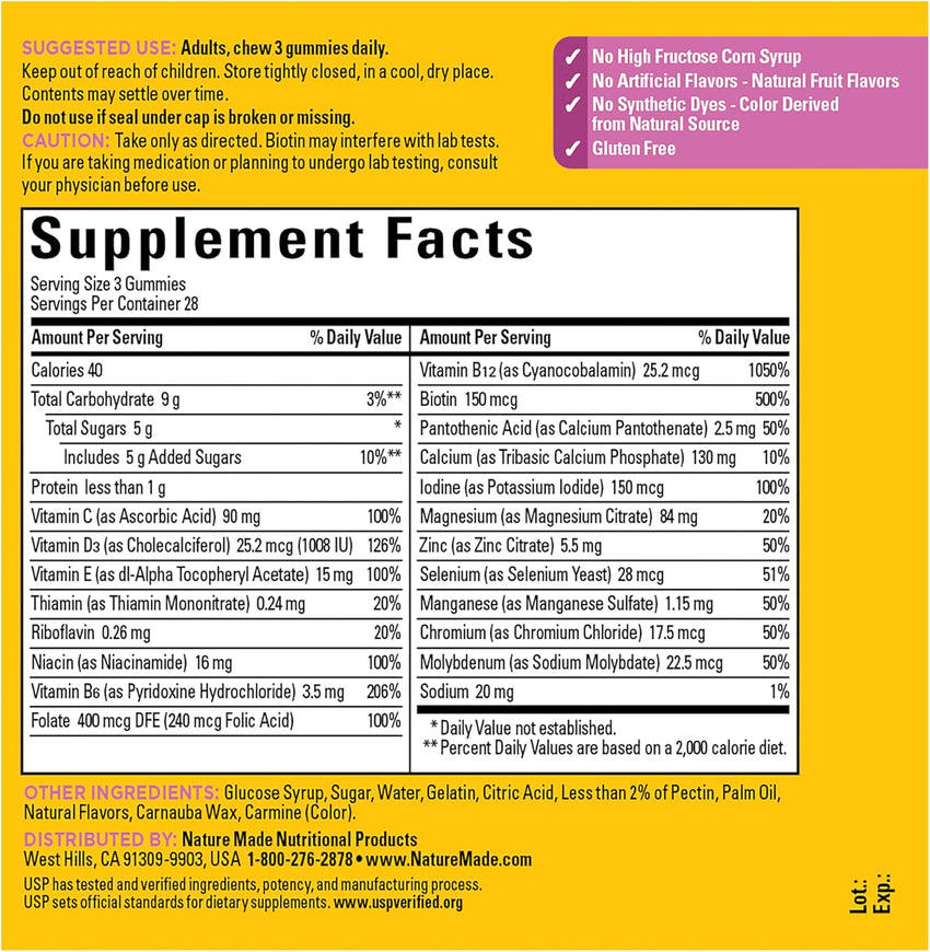 Nature Made Advanced Multivitamin Gummies 50 + for Her, Womens Multivitamins Gummies with Magnesium Citrate, Vitamin D3, Zinc, Calcium and All 8 B Vitamins, 84 Count, 28 Day Supply - 7DAY'S
