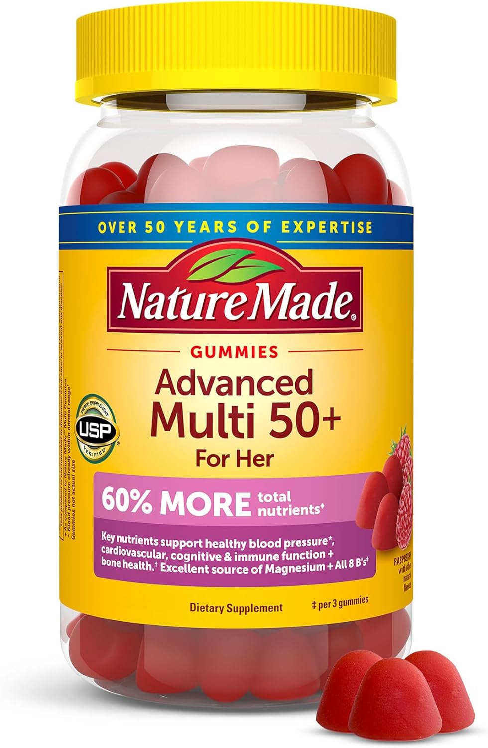 Nature Made Advanced Multivitamin Gummies 50 + for Her, Womens Multivitamins Gummies with Magnesium Citrate, Vitamin D3, Zinc, Calcium and All 8 B Vitamins, 84 Count, 28 Day Supply - 7DAY'S
