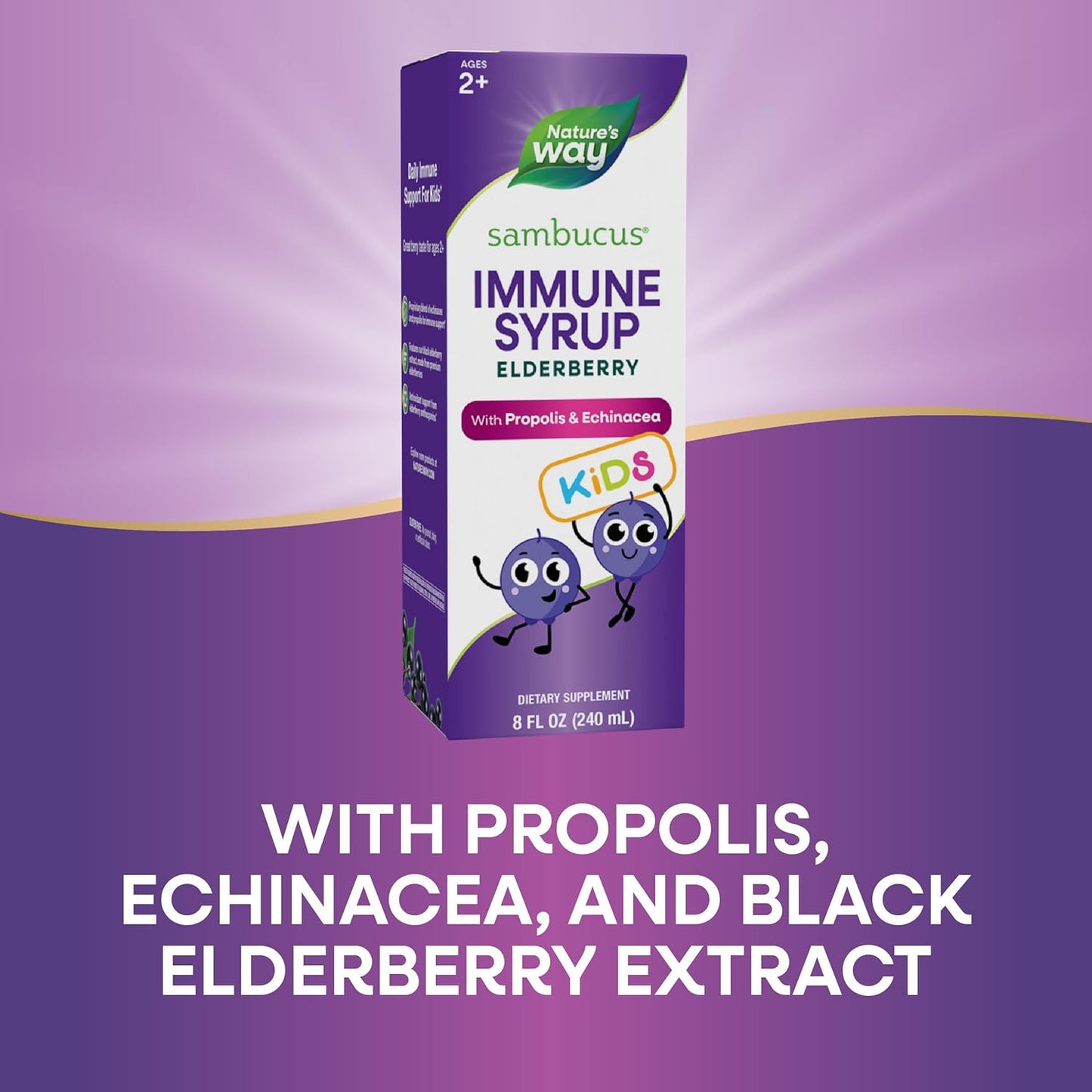 Nature's Way Sambucus Elderberry Immune Syrup for Kids Ages 2+, with Echinacea & Propolis, Immune Support Syrup*, Vegetarian, Berry Flavored, 8 Fl Oz - 7DAY'S