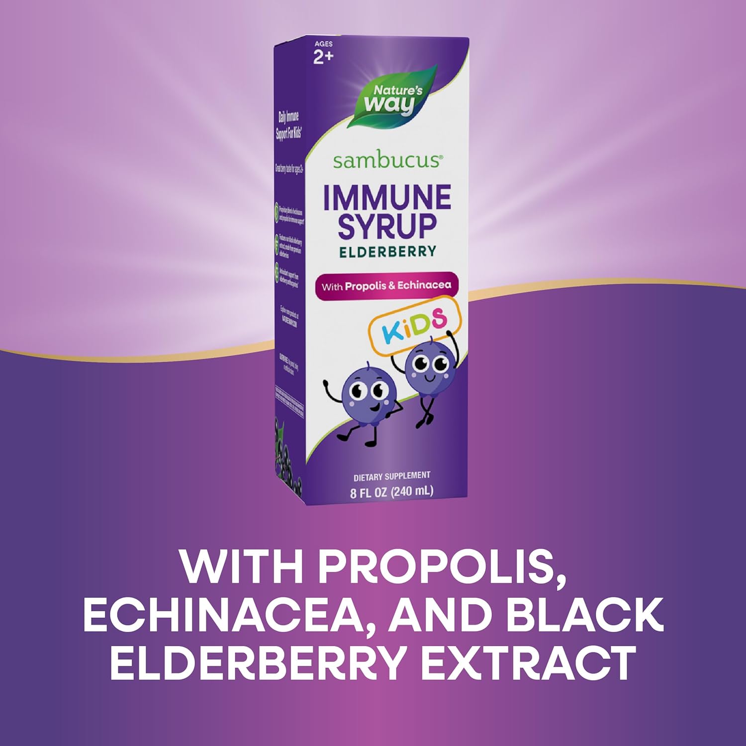 Nature's Way Sambucus Elderberry Immune Syrup for Kids Ages 2+, with Echinacea & Propolis, Immune Support Syrup*, Vegetarian, Berry Flavored, 8 Fl Oz - 7DAY'S