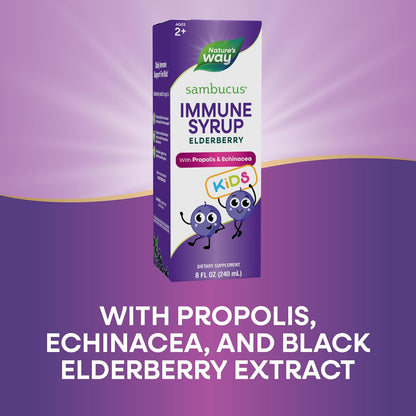 Nature's Way Sambucus Elderberry Immune Syrup for Kids Ages 2+, with Echinacea & Propolis, Immune Support Syrup*, Vegetarian, Berry Flavored, 8 Fl Oz - 7DAY'S