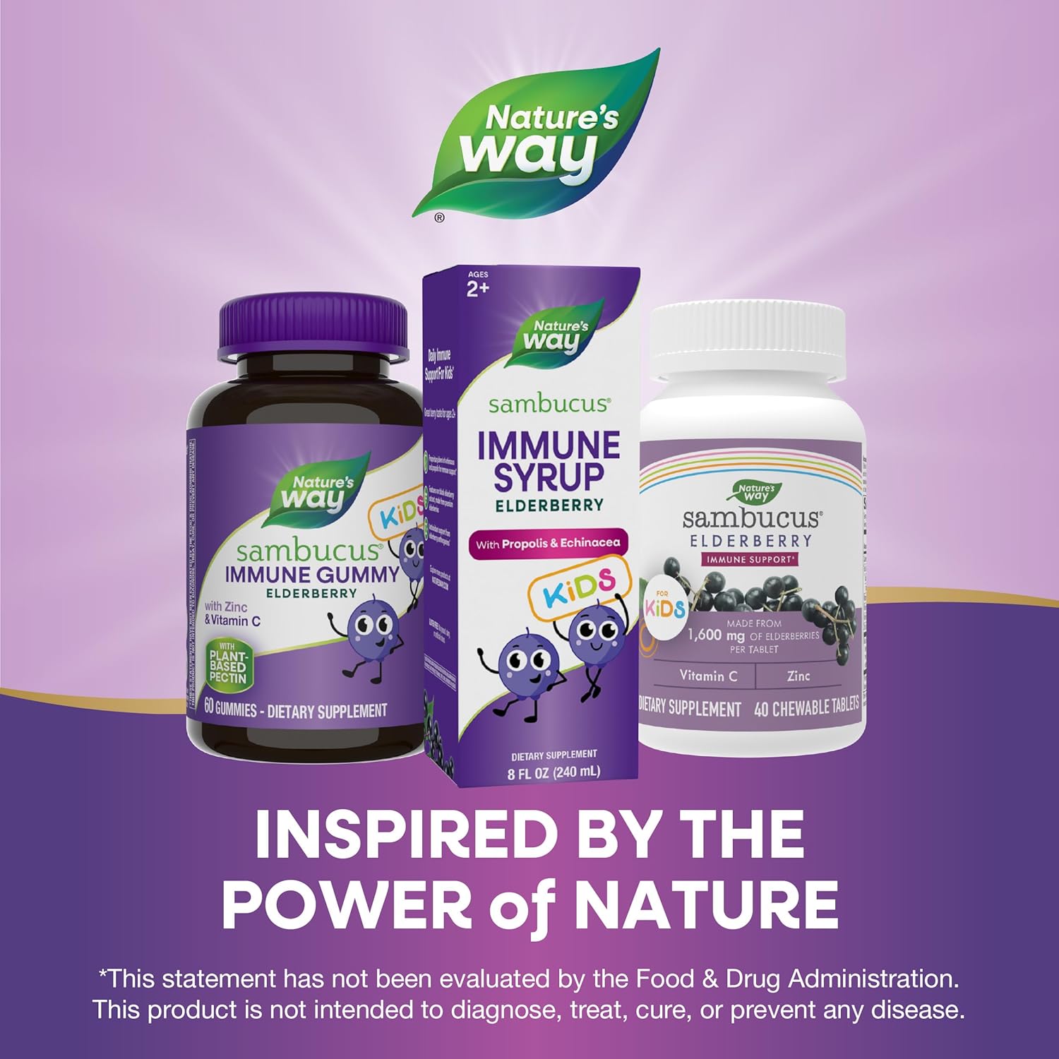Nature's Way Sambucus Elderberry Immune Syrup for Kids Ages 2+, with Echinacea & Propolis, Immune Support Syrup*, Vegetarian, Berry Flavored, 8 Fl Oz - 7DAY'S