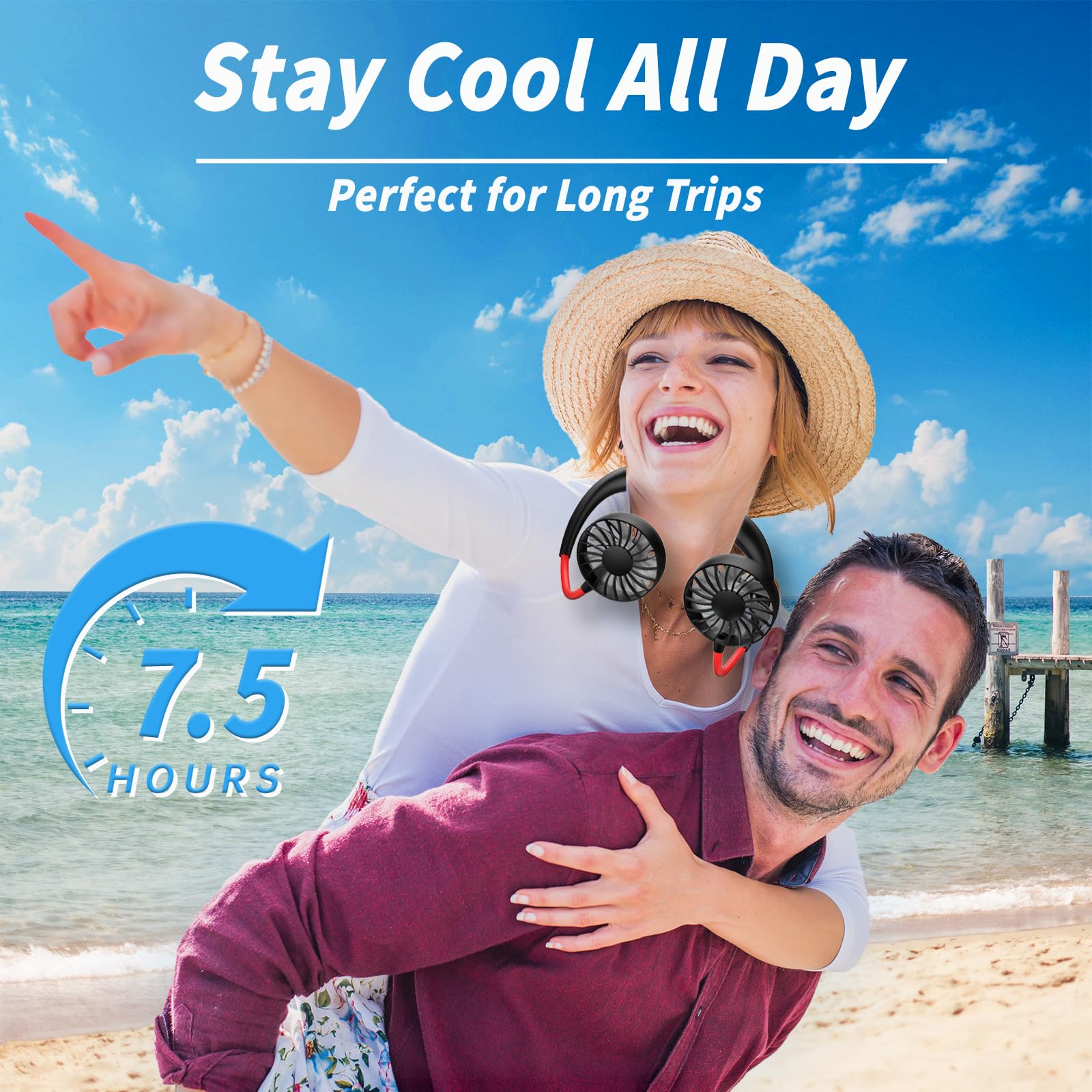 Neck Fan Portable Rechargeable: Personal Cooling Wearable Fan Around your Neck that Blow Cold Air for Men Women - Usb Should Fan Battery Operated for Travel and Outdoor Sports - 7DAY'S