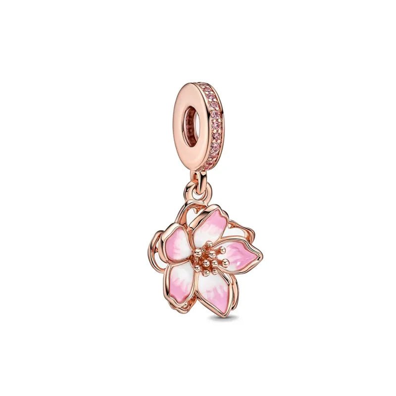 New 2023 Fashion Pink Pansy Flower Pendant Bead 925 Sterling Silver Plated Fit Necklace Keychain Charm DIY Jewelry Bracelet - 7DAY'S