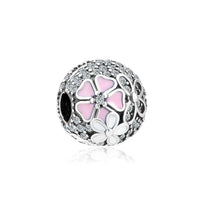 New 2023 Fashion Pink Pansy Flower Pendant Bead 925 Sterling Silver Plated Fit Necklace Keychain Charm DIY Jewelry Bracelet - 7DAY'S