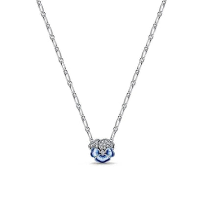 New 2023 Fashion Pink Pansy Flower Pendant Bead 925 Sterling Silver Plated Fit Necklace Keychain Charm DIY Jewelry Bracelet - 7DAY'S