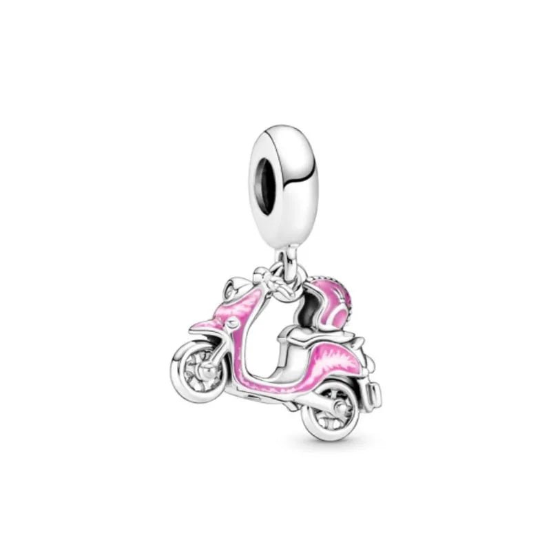 New 2023 Fashion Pink Pansy Flower Pendant Bead 925 Sterling Silver Plated Fit Necklace Keychain Charm DIY Jewelry Bracelet - 7DAY'S