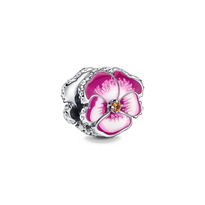 New 2023 Fashion Pink Pansy Flower Pendant Bead 925 Sterling Silver Plated Fit Necklace Keychain Charm DIY Jewelry Bracelet - 7DAY'S