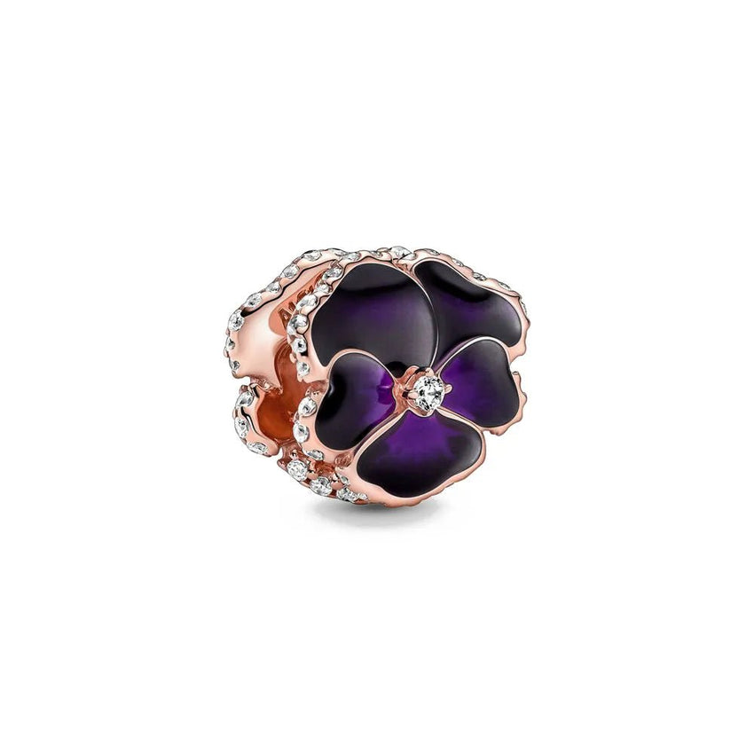 New 2023 Fashion Pink Pansy Flower Pendant Bead 925 Sterling Silver Plated Fit Necklace Keychain Charm DIY Jewelry Bracelet - 7DAY'S