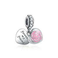 New 2023 Fashion Pink Pansy Flower Pendant Bead 925 Sterling Silver Plated Fit Necklace Keychain Charm DIY Jewelry Bracelet - 7DAY'S