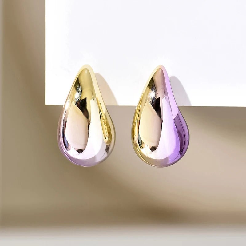 New 2PC/set Gradient Waterdrop Hoop Earrings Dupes for Women Thick Metallic Colorful Tear Drop Earring Lightweight Jewelry Gifts - 7DAY'S