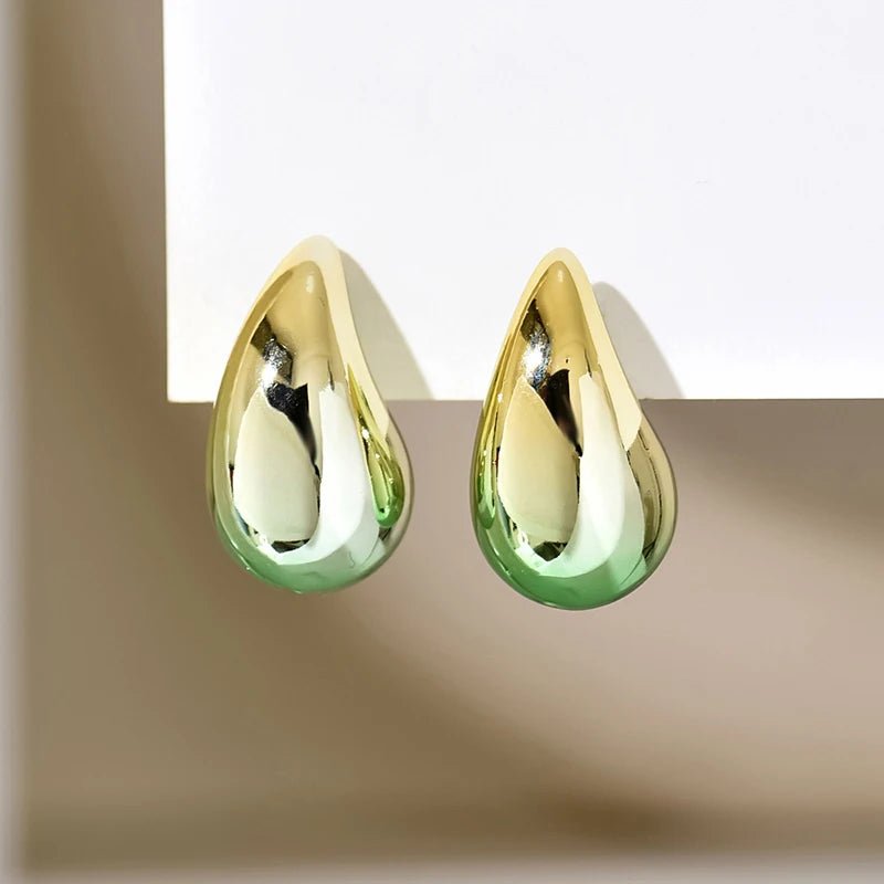 New 2PC/set Gradient Waterdrop Hoop Earrings Dupes for Women Thick Metallic Colorful Tear Drop Earring Lightweight Jewelry Gifts - 7DAY'S