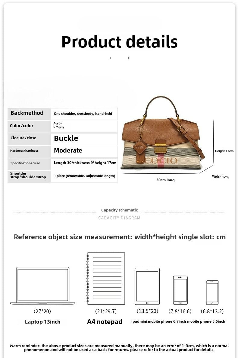 New advanced texture plaid handbag live hot models of fashion women's bags simple versatile new tide - 7DAY'S