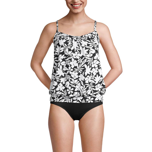 New black and white printed women's split type Tankini set with conservative style, covering the belly and showing off thinness