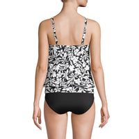 New black and white printed women's split type Tankini set with conservative style, covering the belly and showing off thinness - 7DAY'S