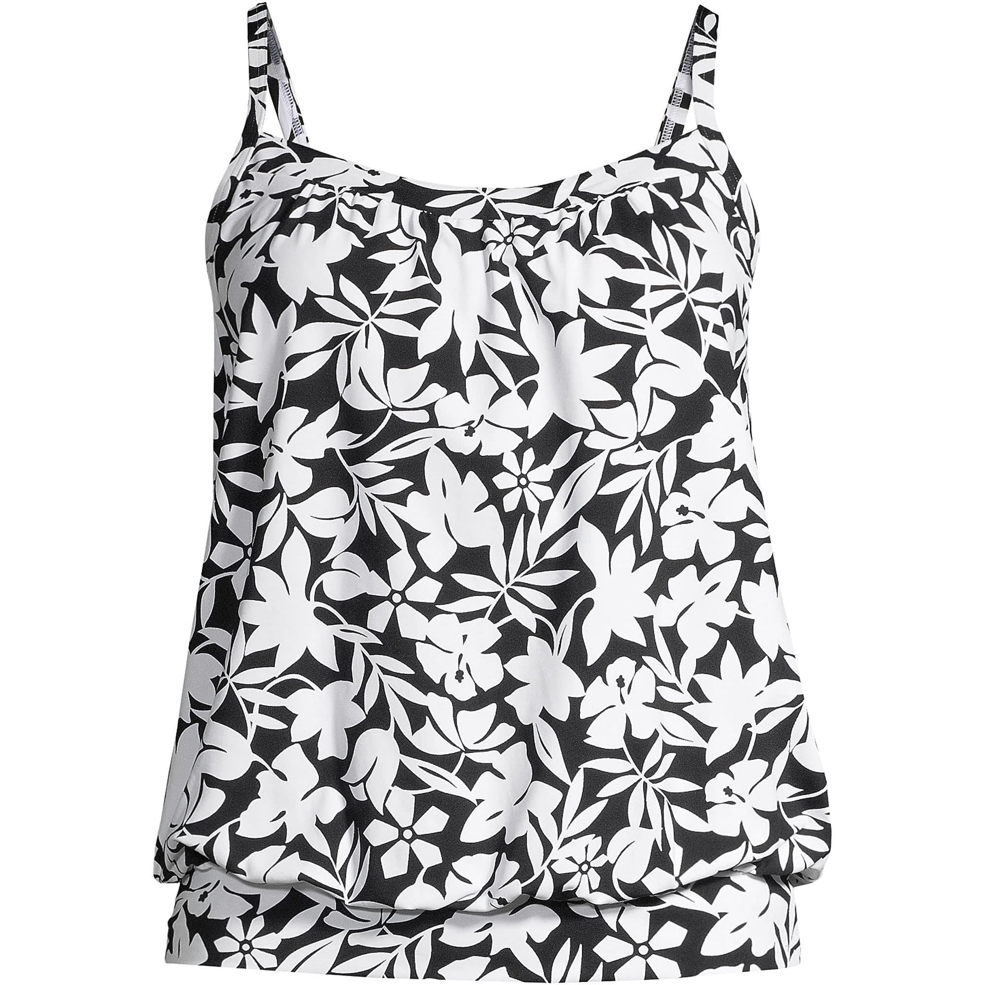 New black and white printed women's split type Tankini set with conservative style, covering the belly and showing off thinness - 7DAY'S