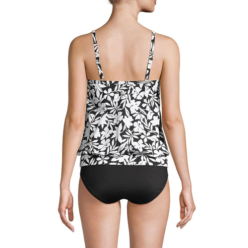 New black and white printed women's split type Tankini set with conservative style, covering the belly and showing off thinness - 7DAY'S