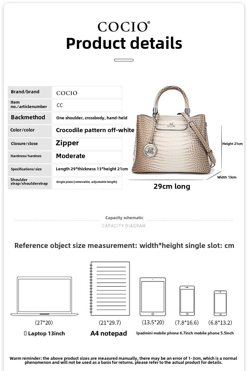 New Himalayan White Handbag Premium Texture Crocodile Cross Border Women's Bag Multi Compartment Women's Bag - 7DAY'S