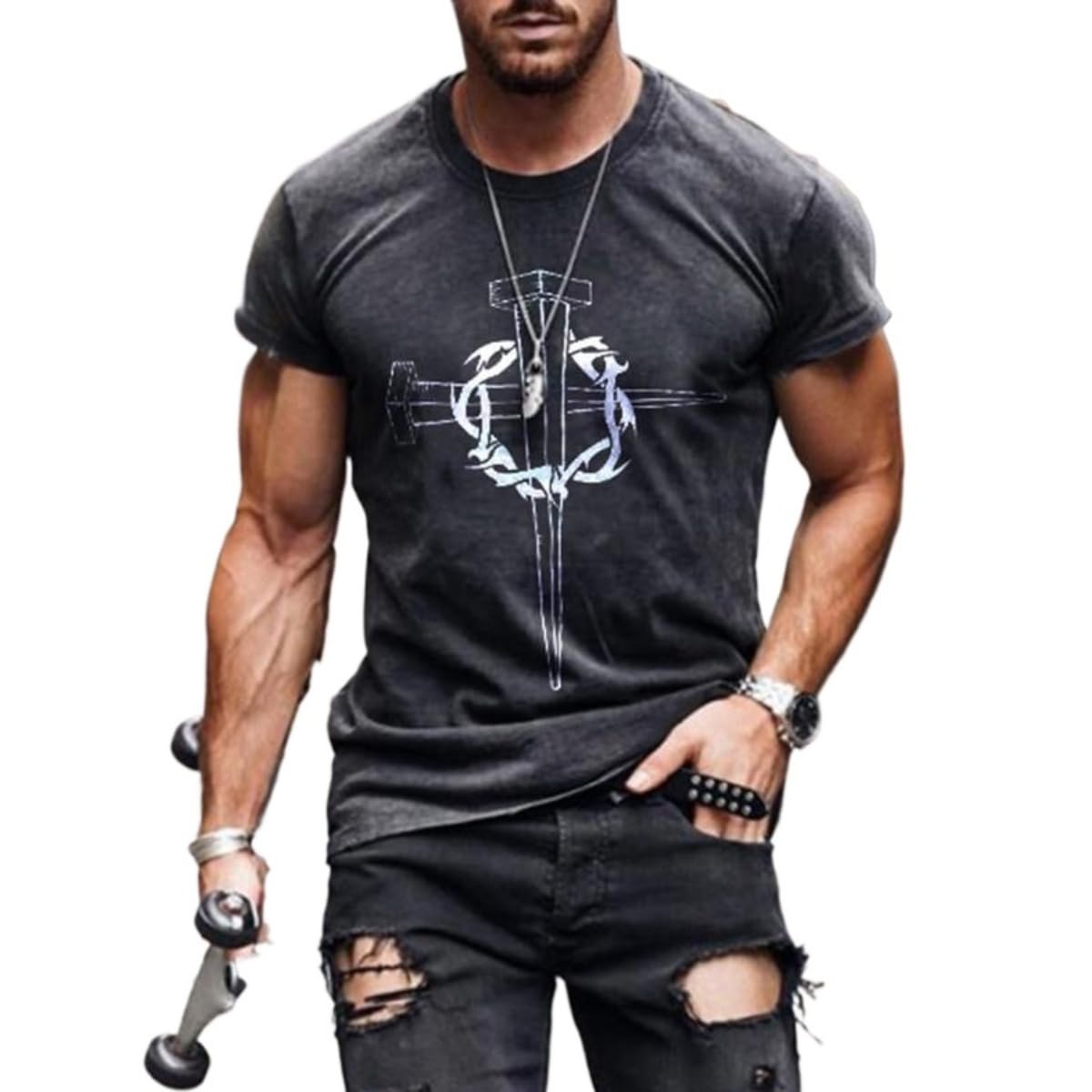 New Men's Casual Cross Faith Printed T-Shirt Street Hipster Fashion 3D Printed Short Sleeve T-Shirt - 7DAY'S