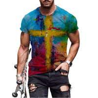 New Men's Casual Cross Faith Printed T-Shirt Street Hipster Fashion 3D Printed Short Sleeve T-Shirt - 7DAY'S