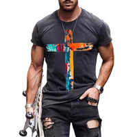 New Men's Casual Cross Faith Printed T-Shirt Street Hipster Fashion 3D Printed Short Sleeve T-Shirt - 7DAY'S