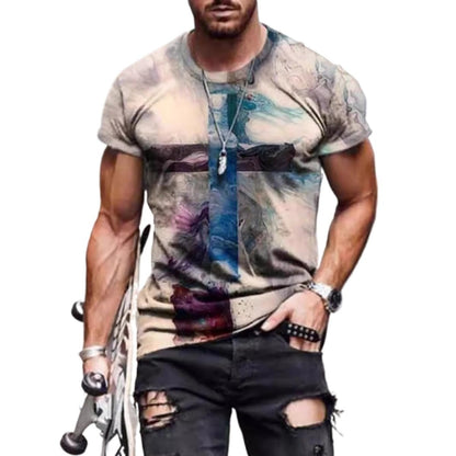 New Men's Casual Cross Faith Printed T-Shirt Street Hipster Fashion 3D Printed Short Sleeve T-Shirt - 7DAY'S