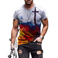 New Men's Casual Cross Faith Printed T-Shirt Street Hipster Fashion 3D Printed Short Sleeve T-Shirt - 7DAY'S