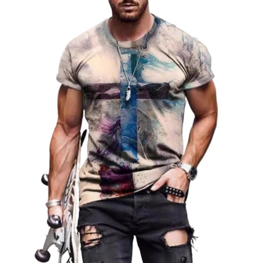 New Men's Casual Cross Faith Printed T-Shirt Street Hipster Fashion 3D Printed Short Sleeve T-Shirt - 7DAY'S