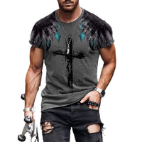 New Men's Casual Cross Faith Printed T-Shirt Street Hipster Fashion 3D Printed Short Sleeve T-Shirt - 7DAY'S