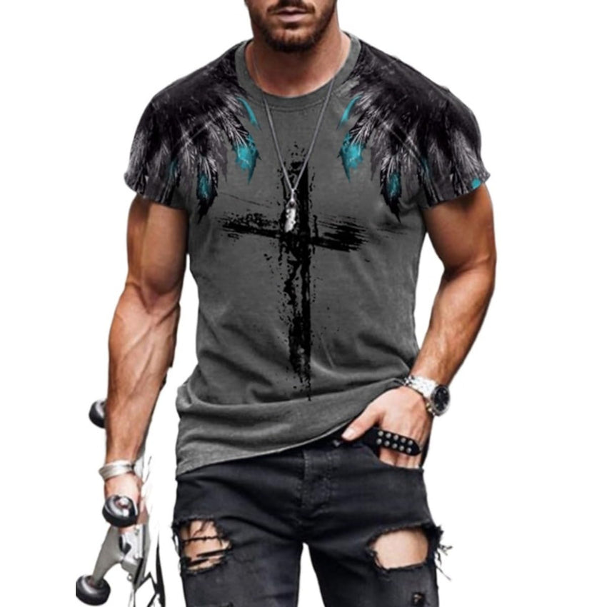 New Men's Casual Cross Faith Printed T-Shirt Street Hipster Fashion 3D Printed Short Sleeve T-Shirt - 7DAY'S