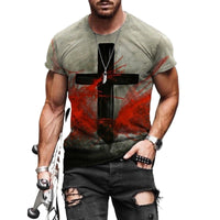 New Men's Casual Cross Faith Printed T-Shirt Street Hipster Fashion 3D Printed Short Sleeve T-Shirt - 7DAY'S