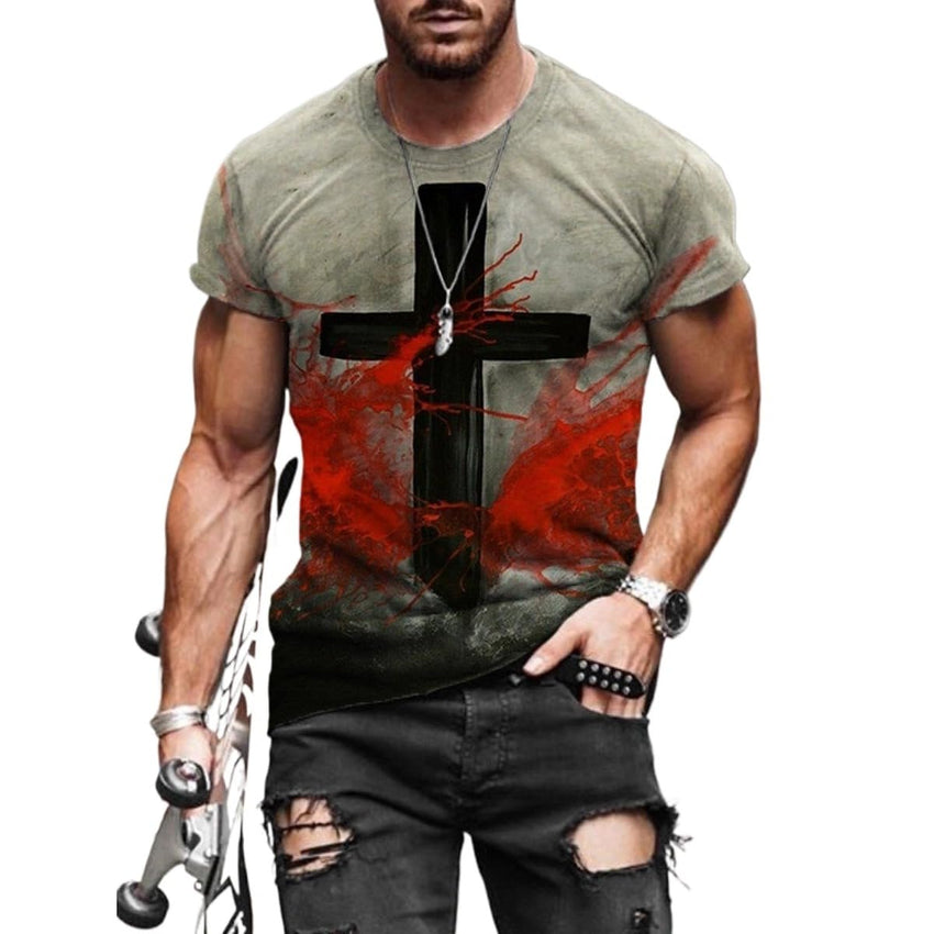New Men's Casual Cross Faith Printed T-Shirt Street Hipster Fashion 3D Printed Short Sleeve T-Shirt - 7DAY'S
