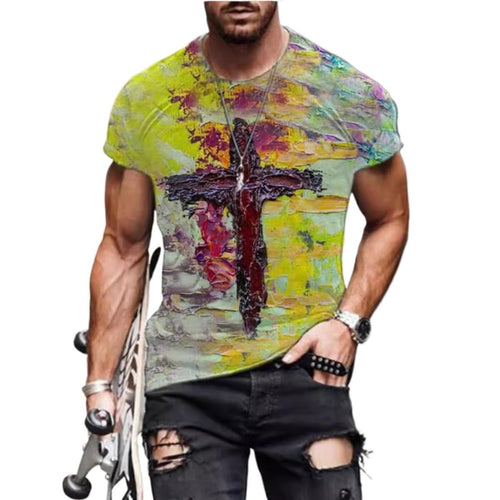 New Men's Casual Cross Faith Printed T-Shirt Street Hipster Fashion 3D Printed Short Sleeve T-Shirt - 7DAY'S