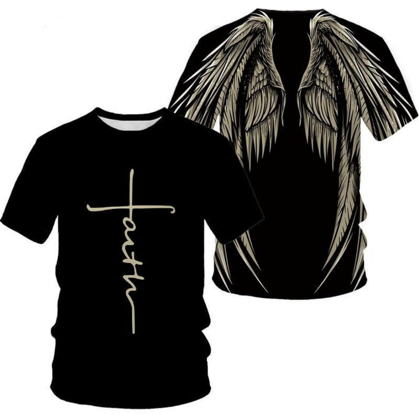 New Men's T-Shirts Interesting Angel Wings 3D Printed Casual Short - Sleeved T-Shirts - 7DAY'S