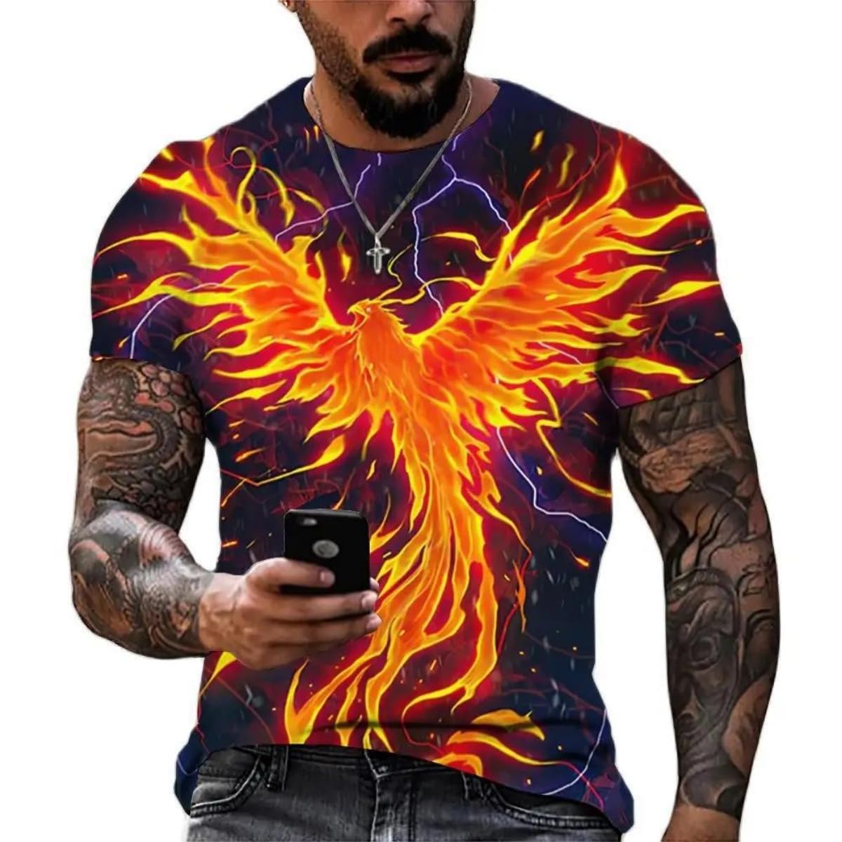 New Phoenix 3D Printing Men's Casual Short - Sleeved T-Shirt - 7DAY'S