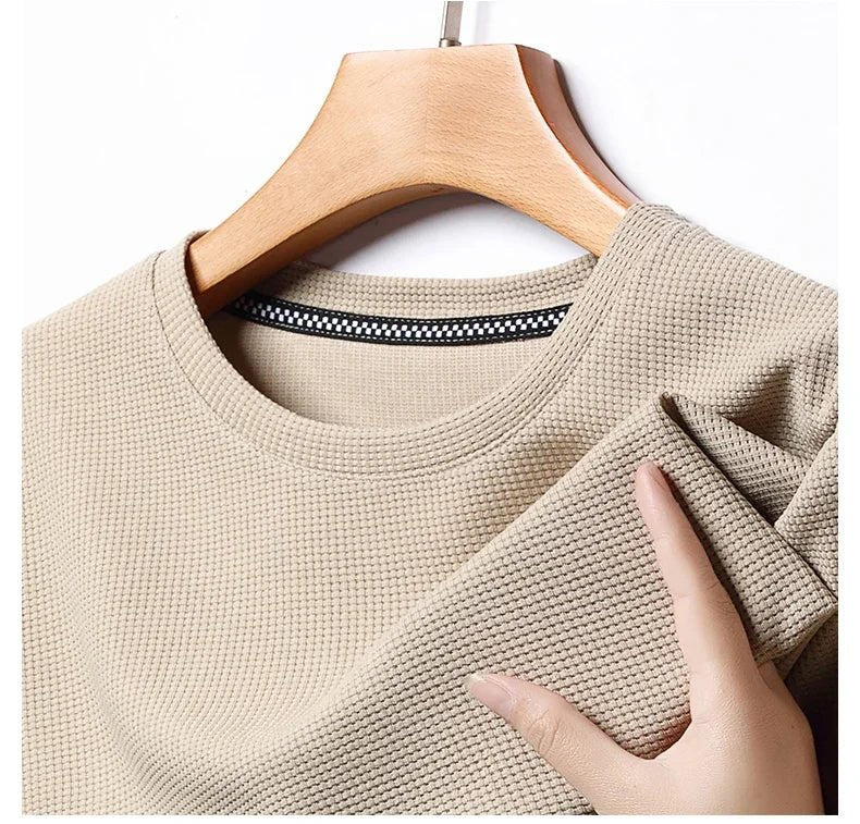 New Summer Waffle Round Neck Short Sleeved T-shirt for Men's Short Sleeved Top - 7DAY'S