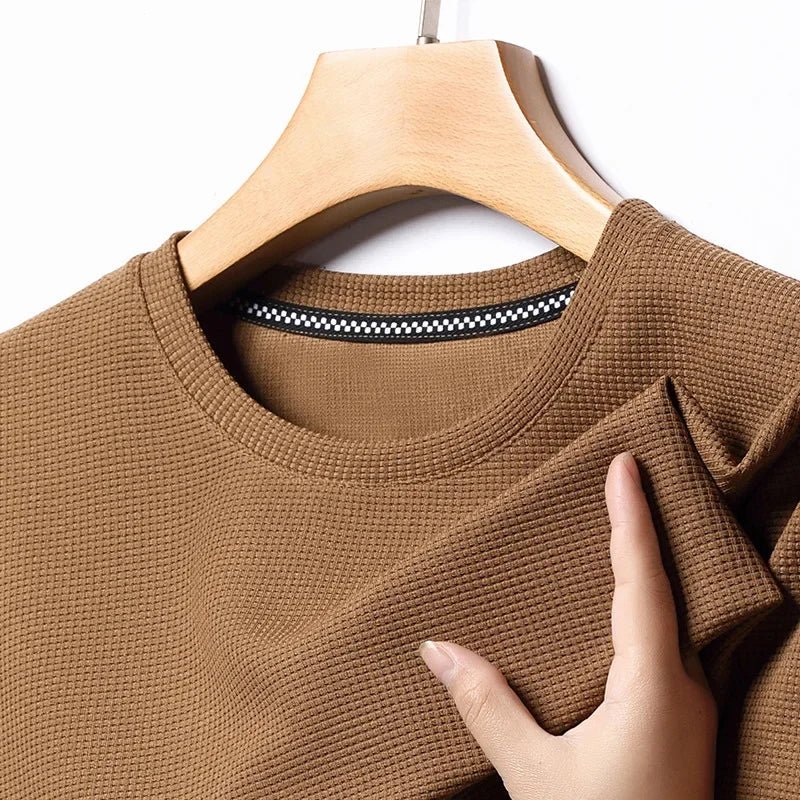 New Summer Waffle Round Neck Short Sleeved T-shirt for Men's Short Sleeved Top - 7DAY'S