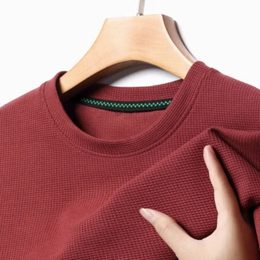 New Summer Waffle Round Neck Short Sleeved T-shirt for Men's Short Sleeved Top - 7DAY'S