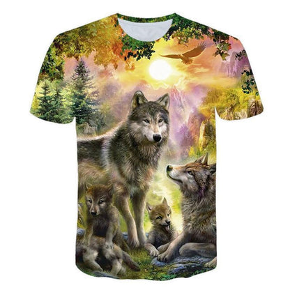 New T-Shirt with Short Sleeves for Men and Women in Summer with 3D Printed Wolf Pattern for Men. - 7DAY'S