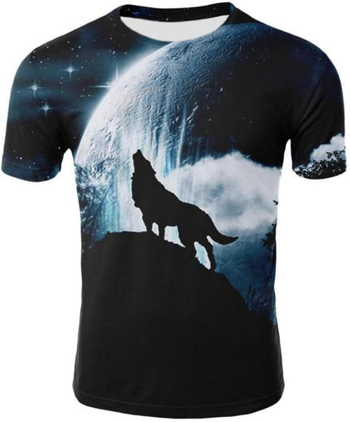 New T-Shirt with Short Sleeves for Men and Women in Summer with 3D Printed Wolf Pattern for Men.
