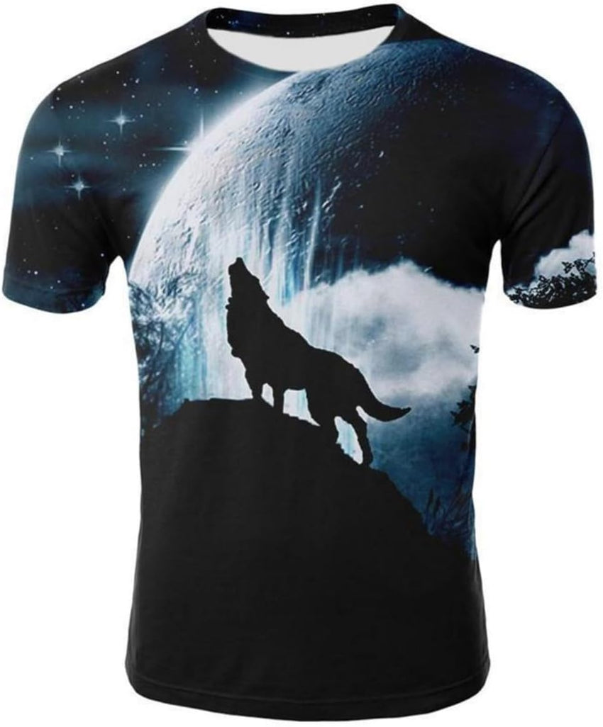 New T-Shirt with Short Sleeves for Men and Women in Summer with 3D Printed Wolf Pattern for Men. - 7DAY'S